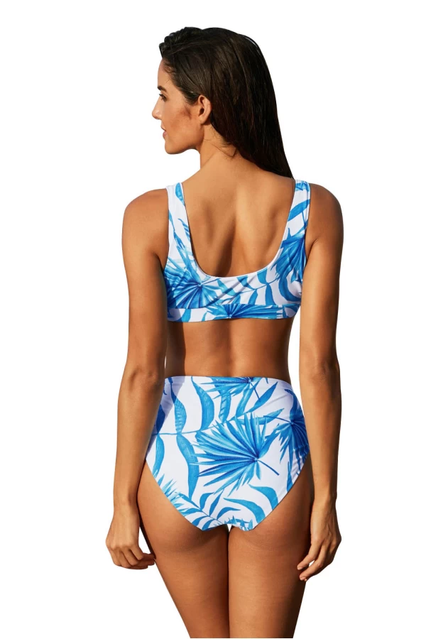 Azure Leave Print Short Tank Bikini Top & Hipster Bottom